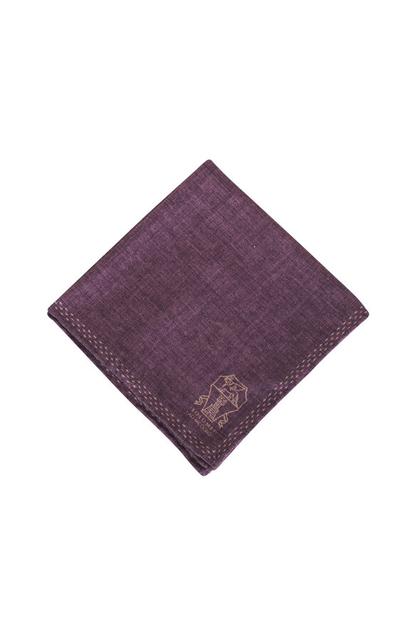 Brunello Cucinelli Purple Logo Print Silk Pocket Square