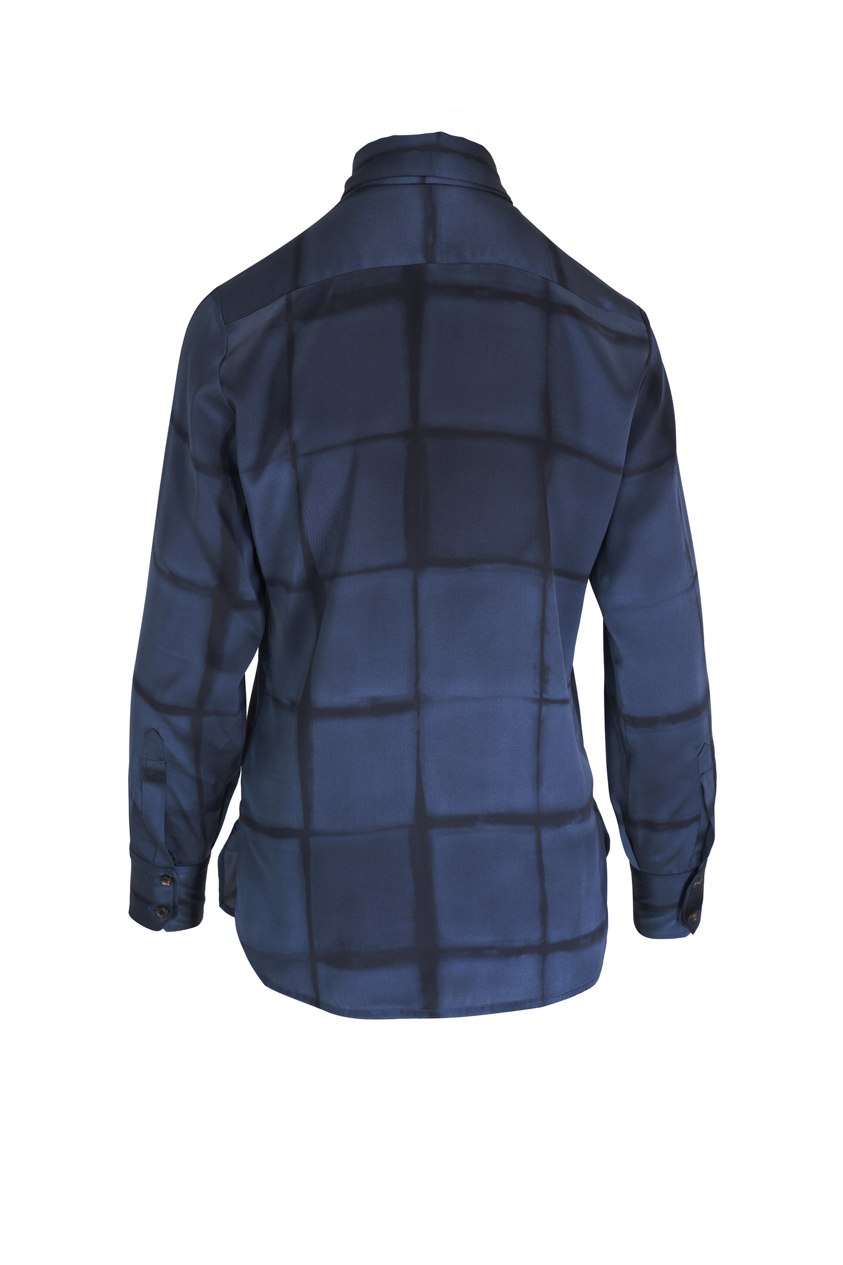 Kiton - Blue Shadow Check Silk Blouse