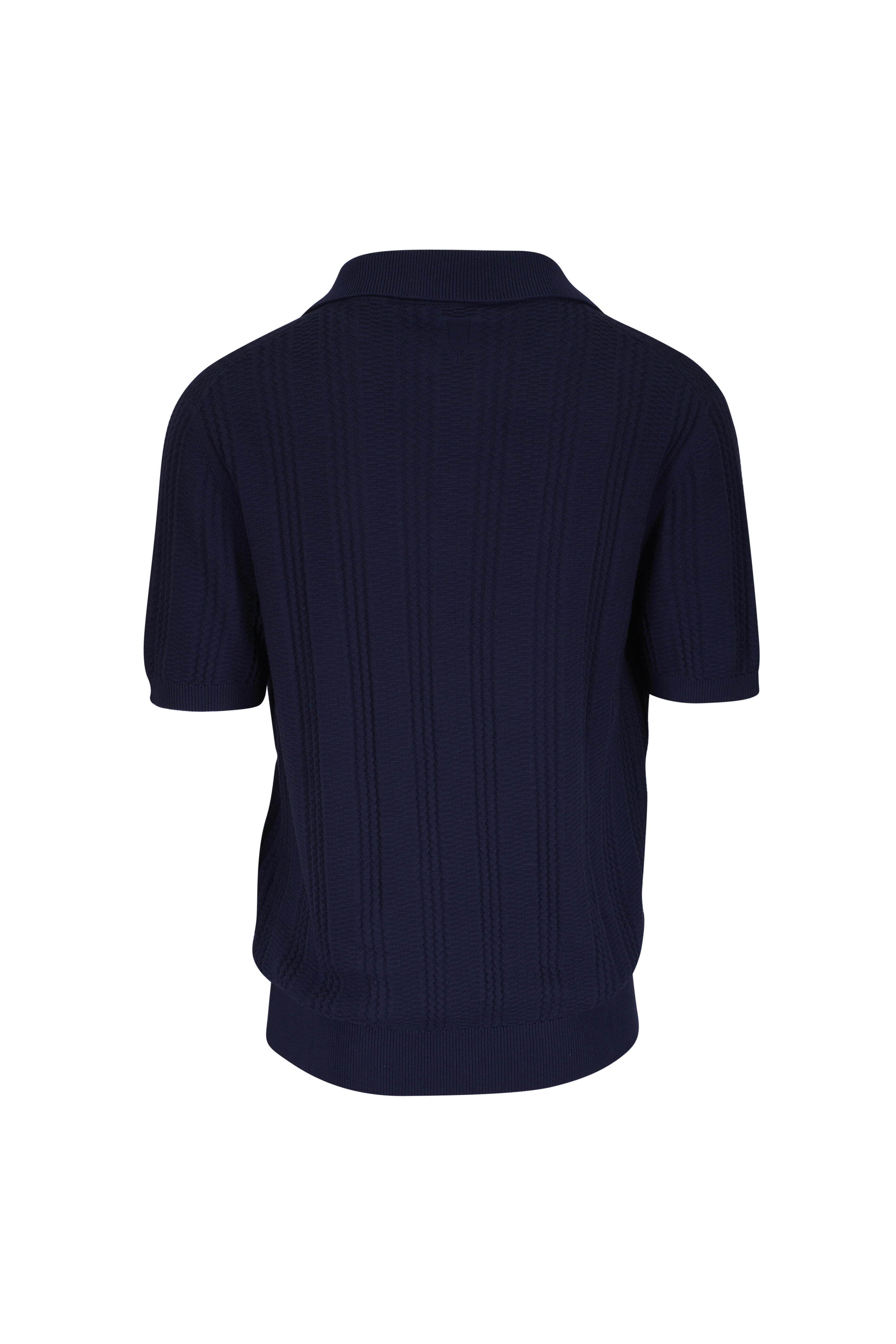 Canali - Navy Textured Johnny Collar Polo