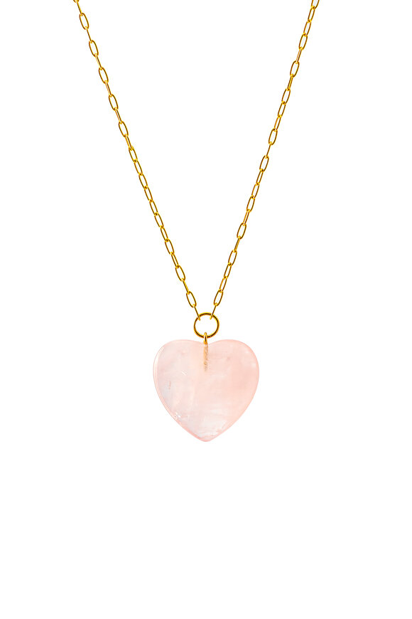 Haute Victoire - 18K Gold Rose Quartz Heart Pendant Necklace