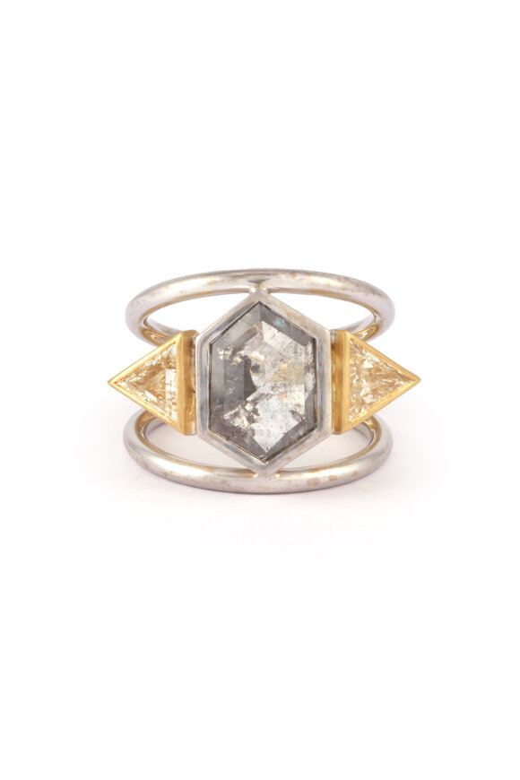 Sylva & Cie Mixed Gold & Diamond Band Ring - view 1