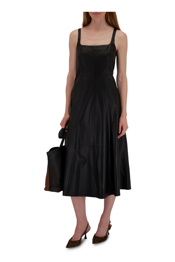 Vince - Square-Neck Black Leather Dress