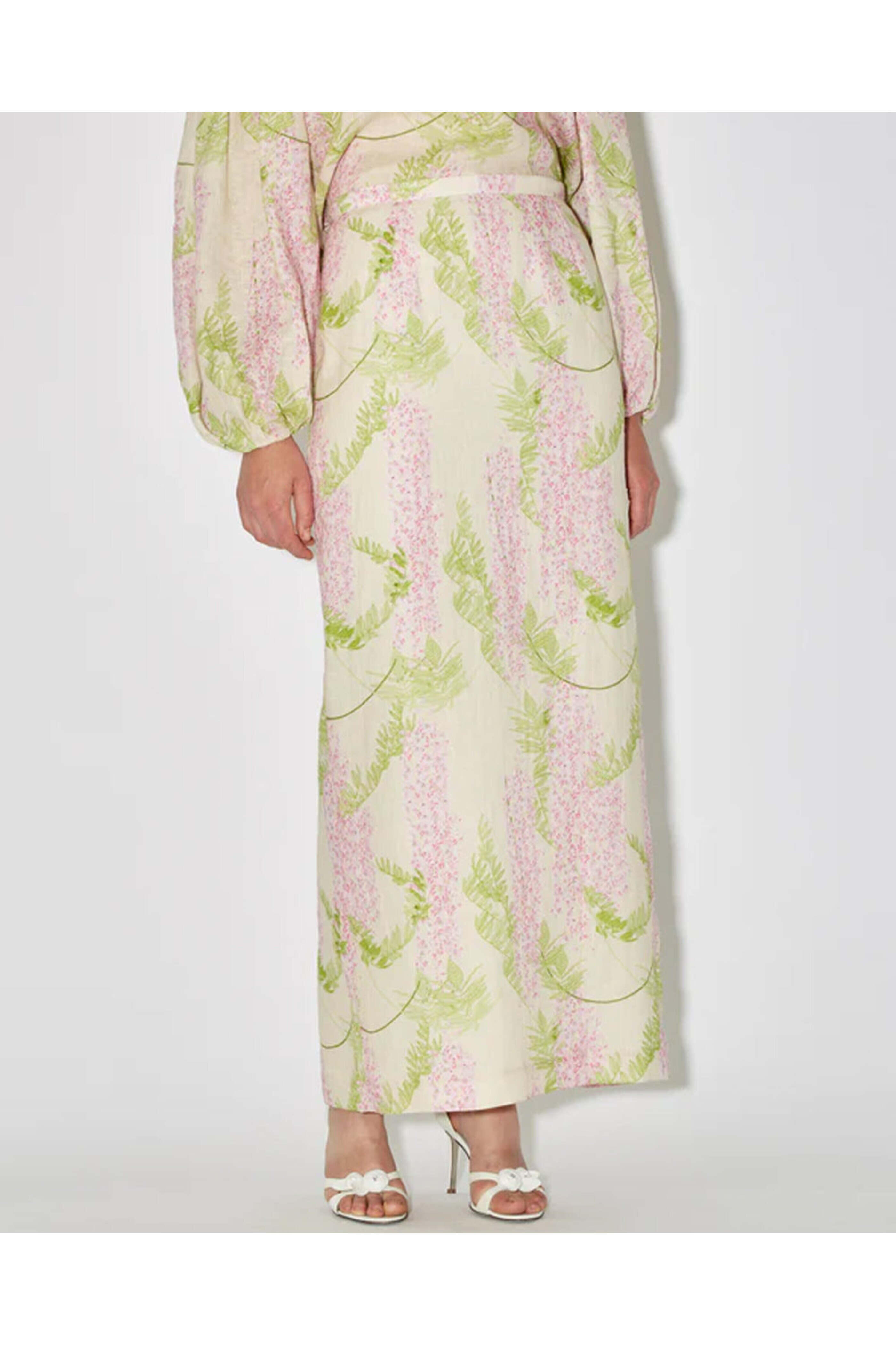 Bernadette - Beige and Pink Wisteria Print Norma Skirt