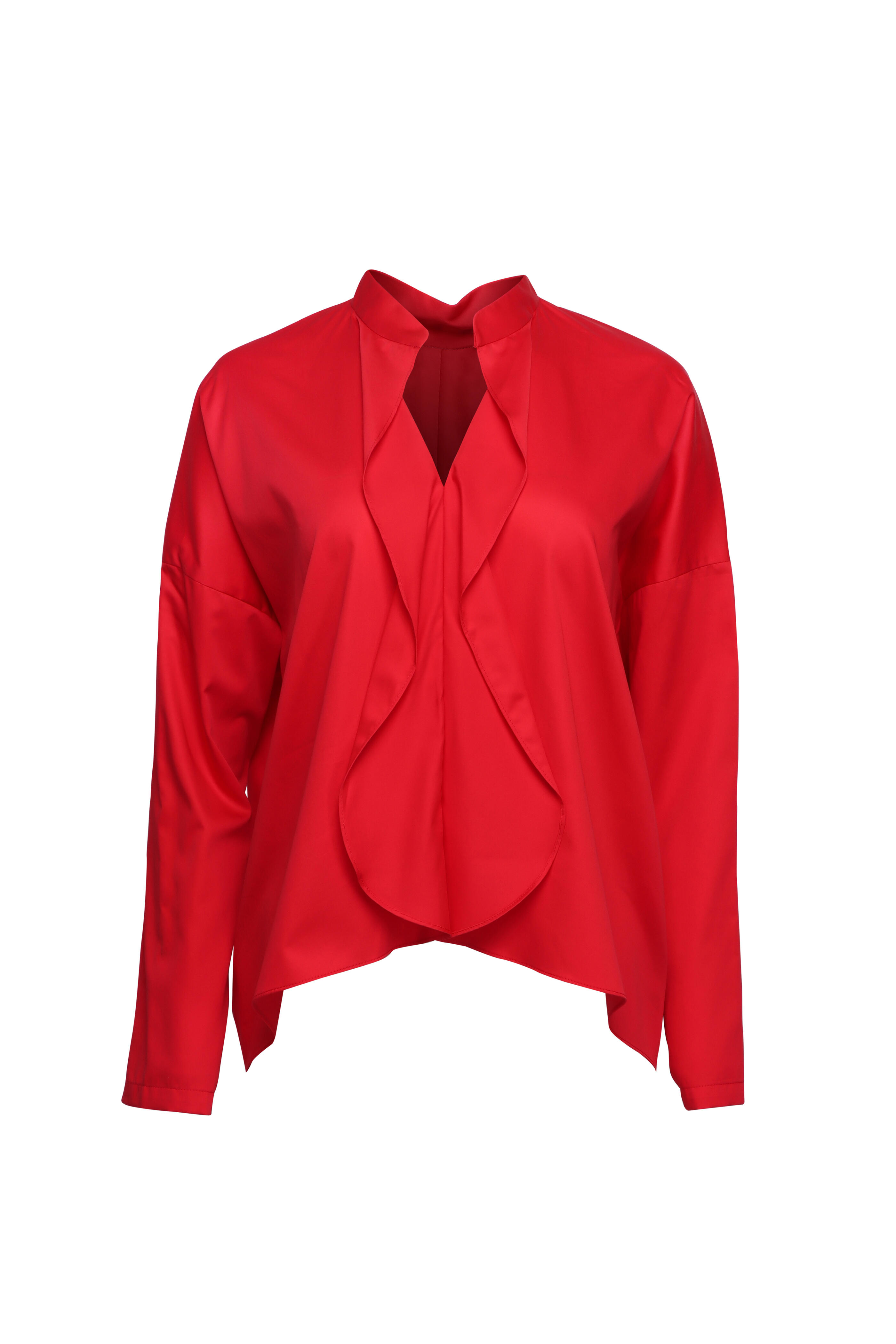 Zero + Maria Cornejo - Fin Gaban Red Cotton Broadcloth Blouse