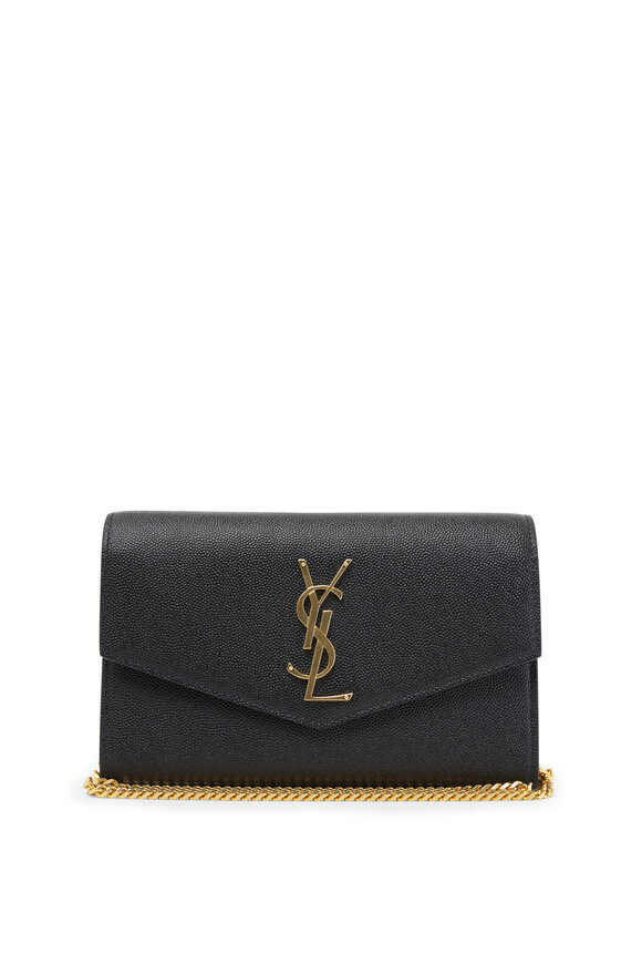 Saint Laurent Uptown Black Embossed Leather Chain Wallet