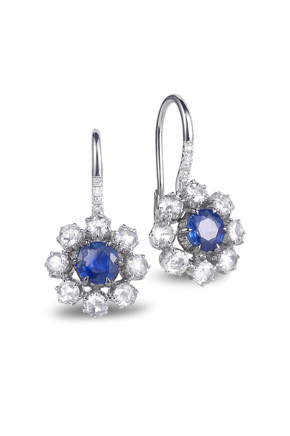 Nam Cho Georgian Rose Diamond & Sapphire Drop Earrings