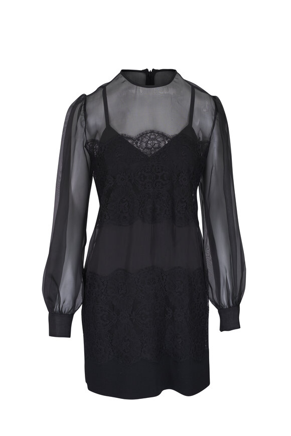 Dolce & Gabbana Black Lace Crewneck Mini Dress