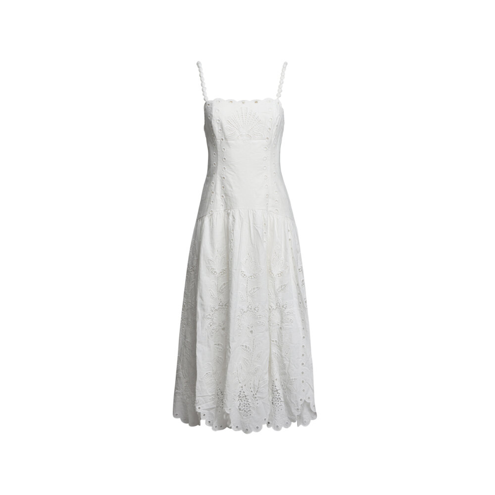 knee length dresses for ladies White Richelieu Sleeveless Midi Dress  FARM Rio