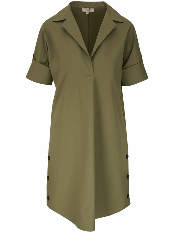 olive green poplin dress Dark Olive Stripe Long Sleeve Shirt Dress - All Dresses main image 0