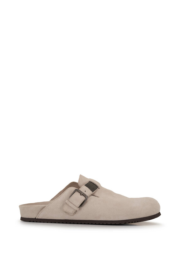 Brunello Cucinelli - White Suede Monili Slide Mule 