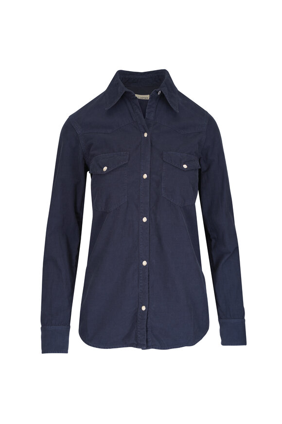 Nili Lotan Travis Dusk Navy Cotton Corduroy Shirt - view 1