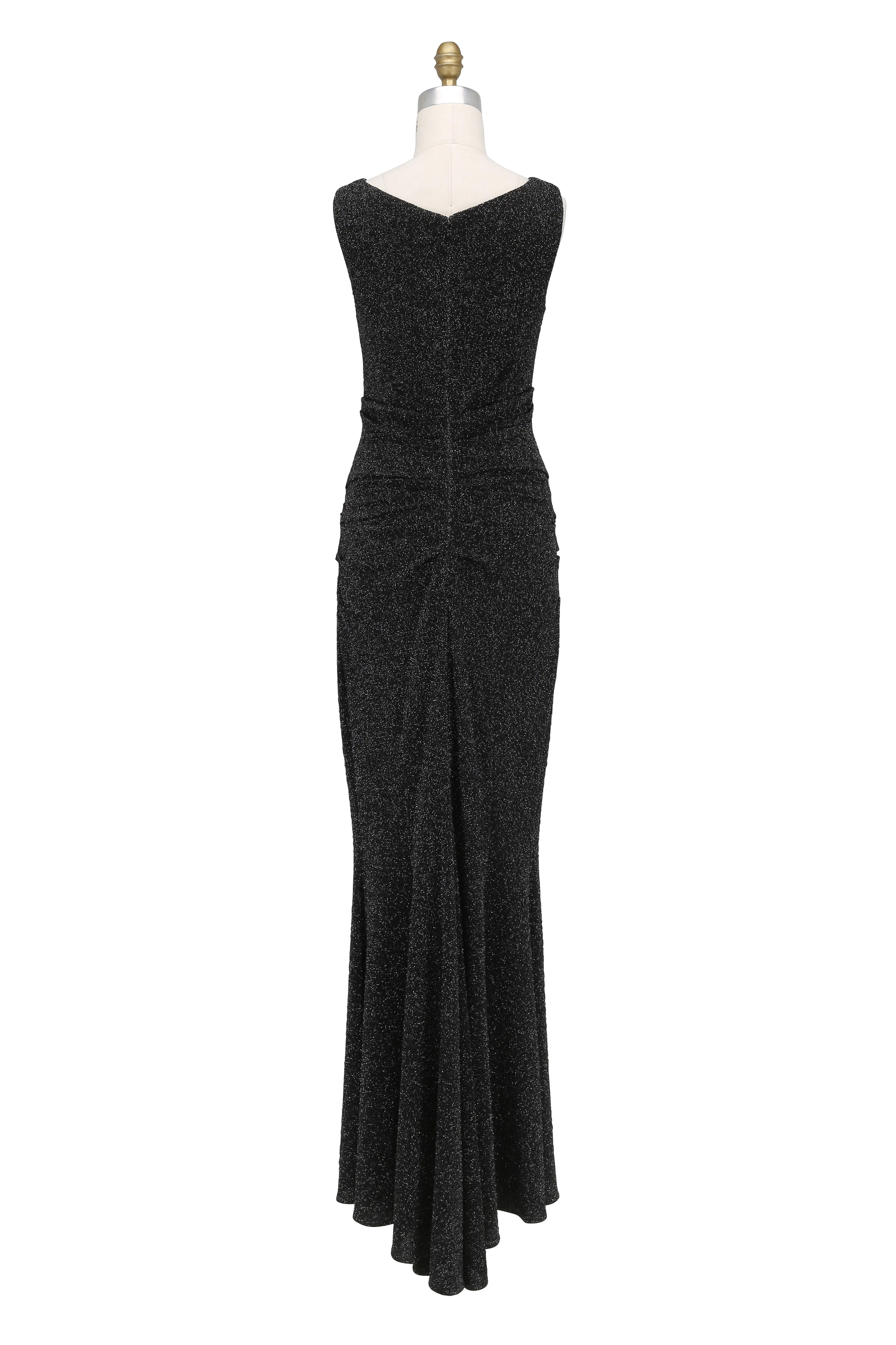 Talbot Runhof - Black Glitter Cloqué Sleeveless Gown