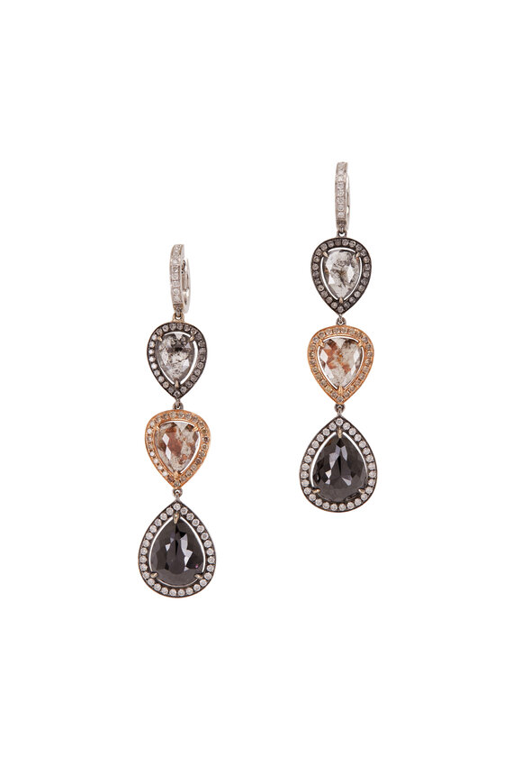 Cairo - Black, Cognac & Gray Diamond Drop Earrings