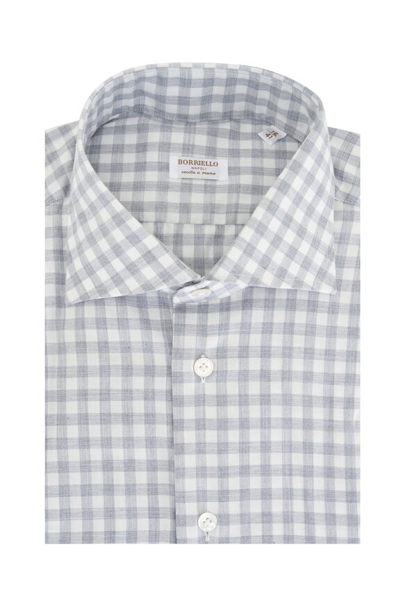 Borriello Gray Check Flannel Cotton Dress Shirt             