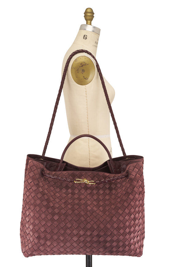 Bottega Veneta Large Andiamo Mahogany Intrecciato Suede Bag - view 5
