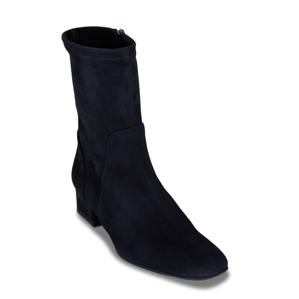 Aquatalia Stassi Navy Stretch Suede Boot Mitchell Stores