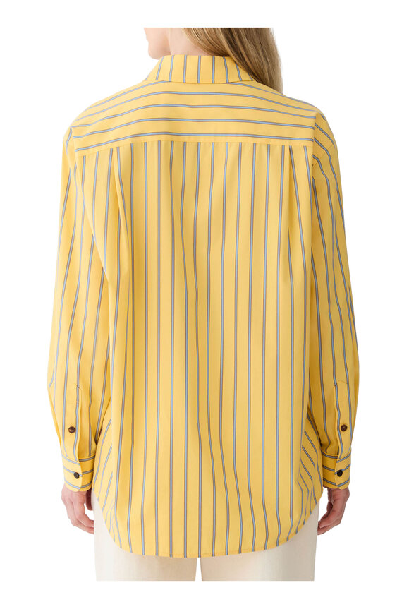 Lafayette 148 New York Yellow & Blue Cotton Boyfriend Oversized Shirt - view 3