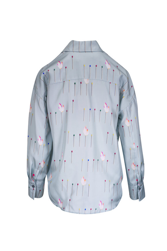 Odeeh Ice Blue Matchstick Print Silk Blouse - view 2