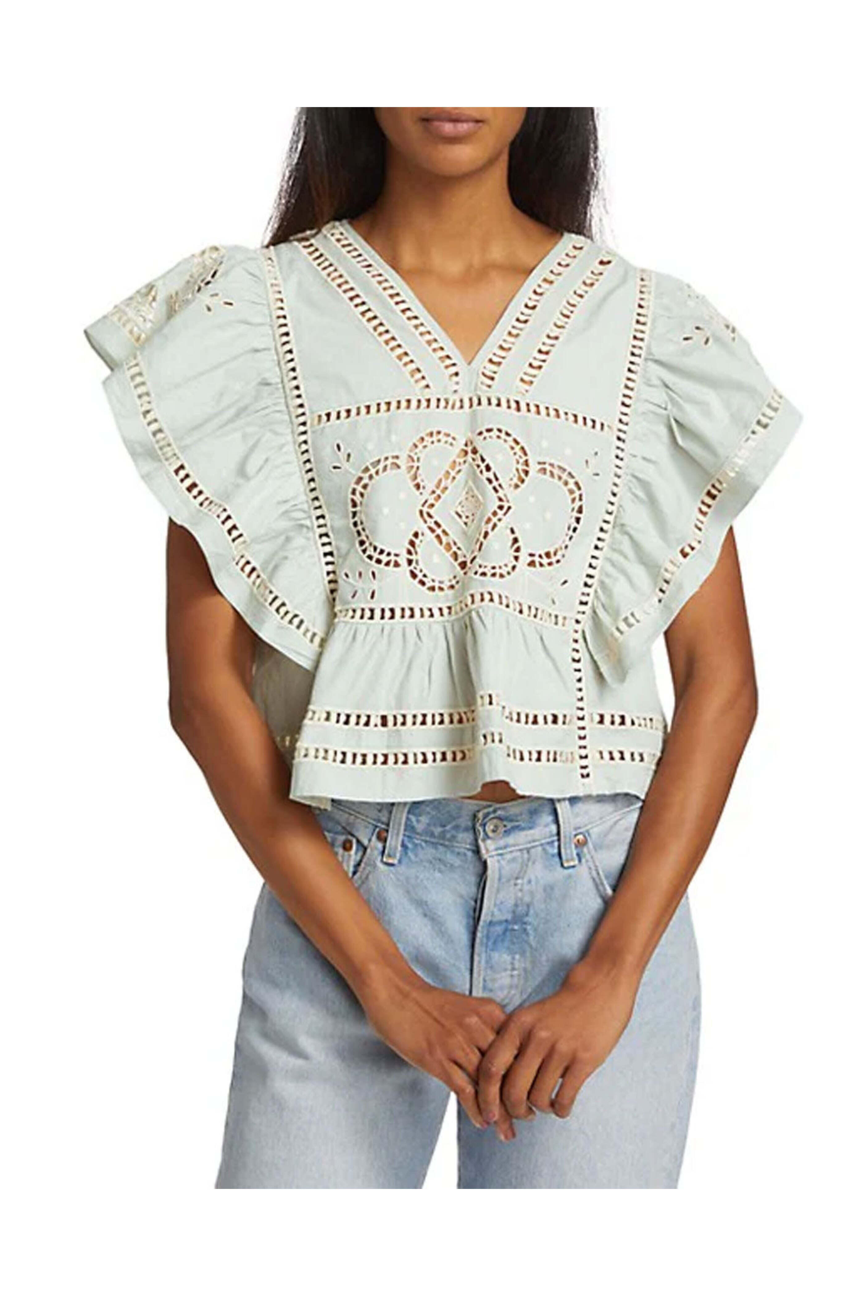 Sea NYC - Blue Blaire Eyelet Flutter Sleeve Top