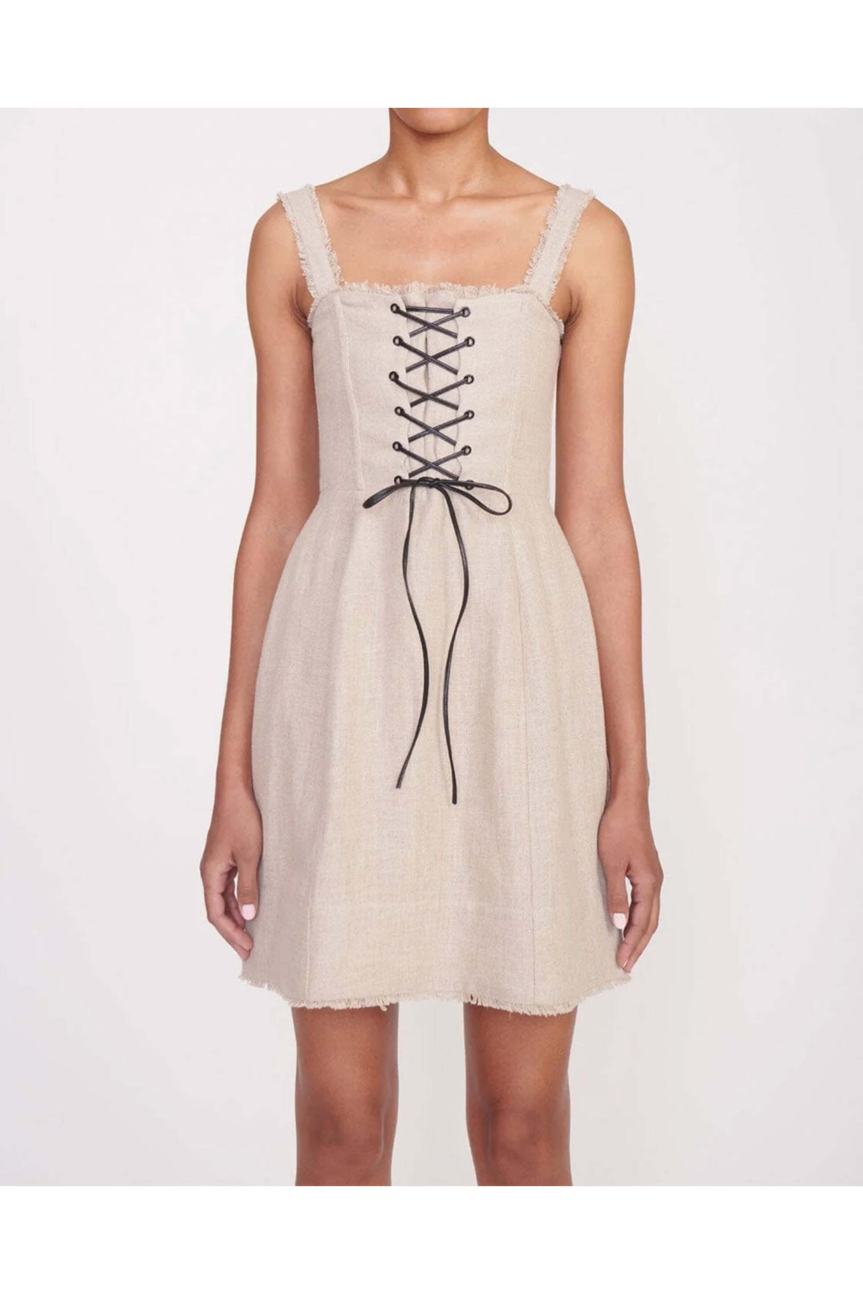 knee length dresses for ladies Staud Laura Linen Mini Dress
