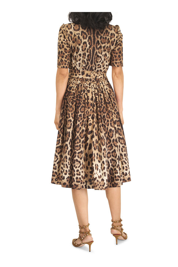 Dolce & Gabbana Animal Print Cotton Poplin Pleated Midi Shirt - view 4