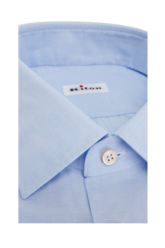 Kiton - Light Blue Cotton & Linen Dress Shirt