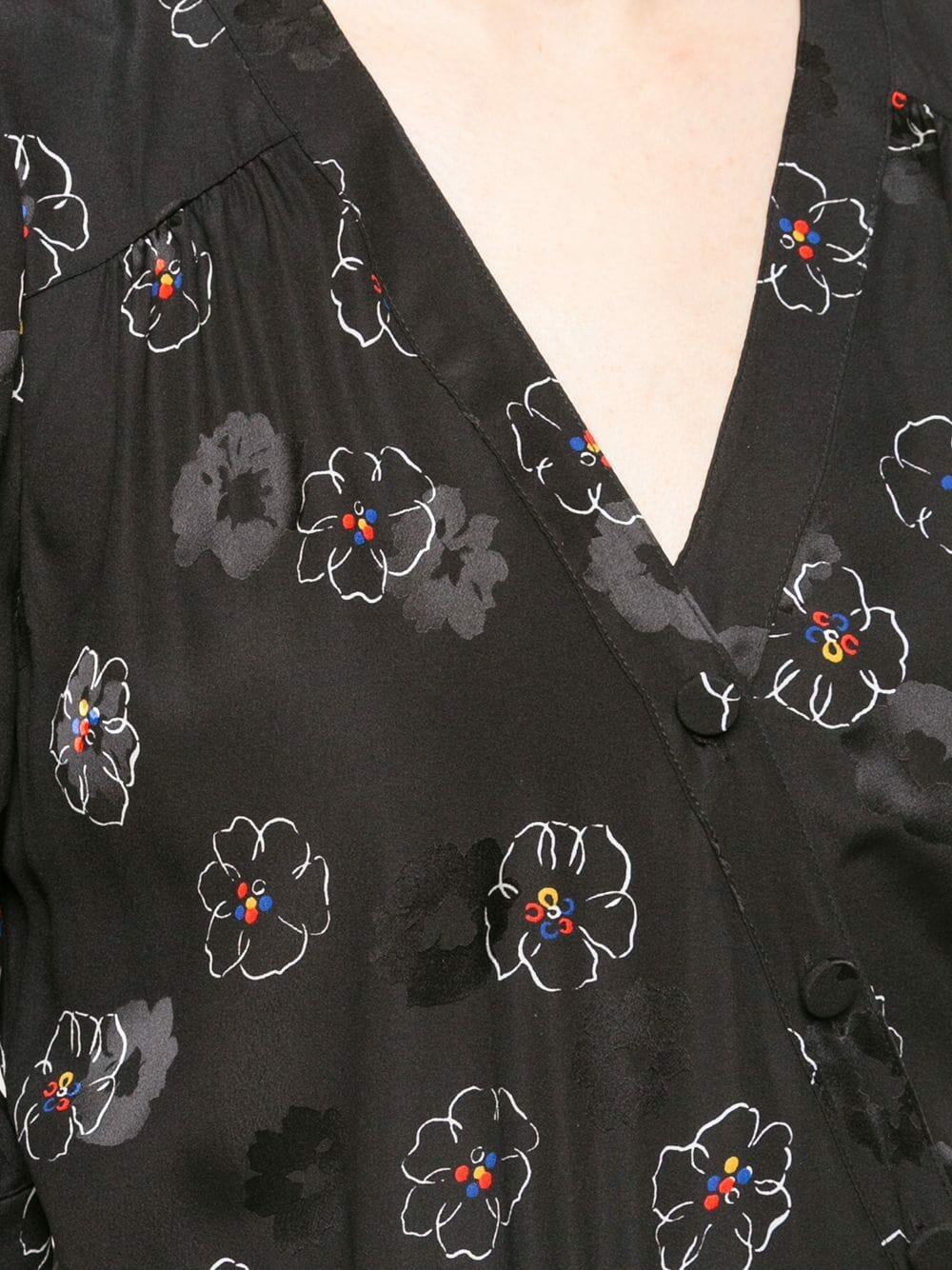 Veronica Beard - Mika Black Floral Print Elbow Sleeve Midi Dress