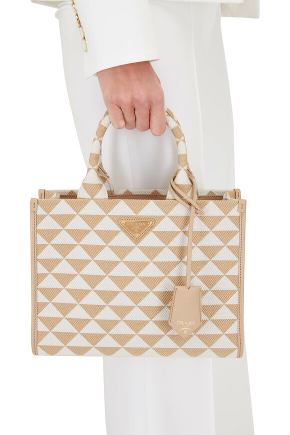 Prada - Bianco Triangle Jacquard Small Tote