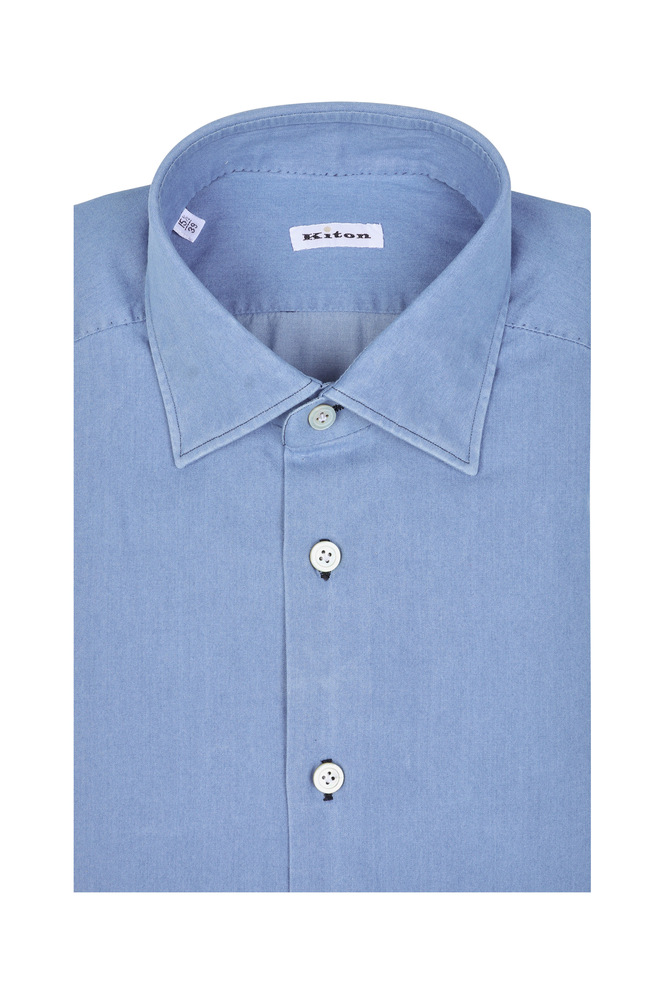 Kiton - Light Blue Denim Dress Shirt | Mitchell Stores