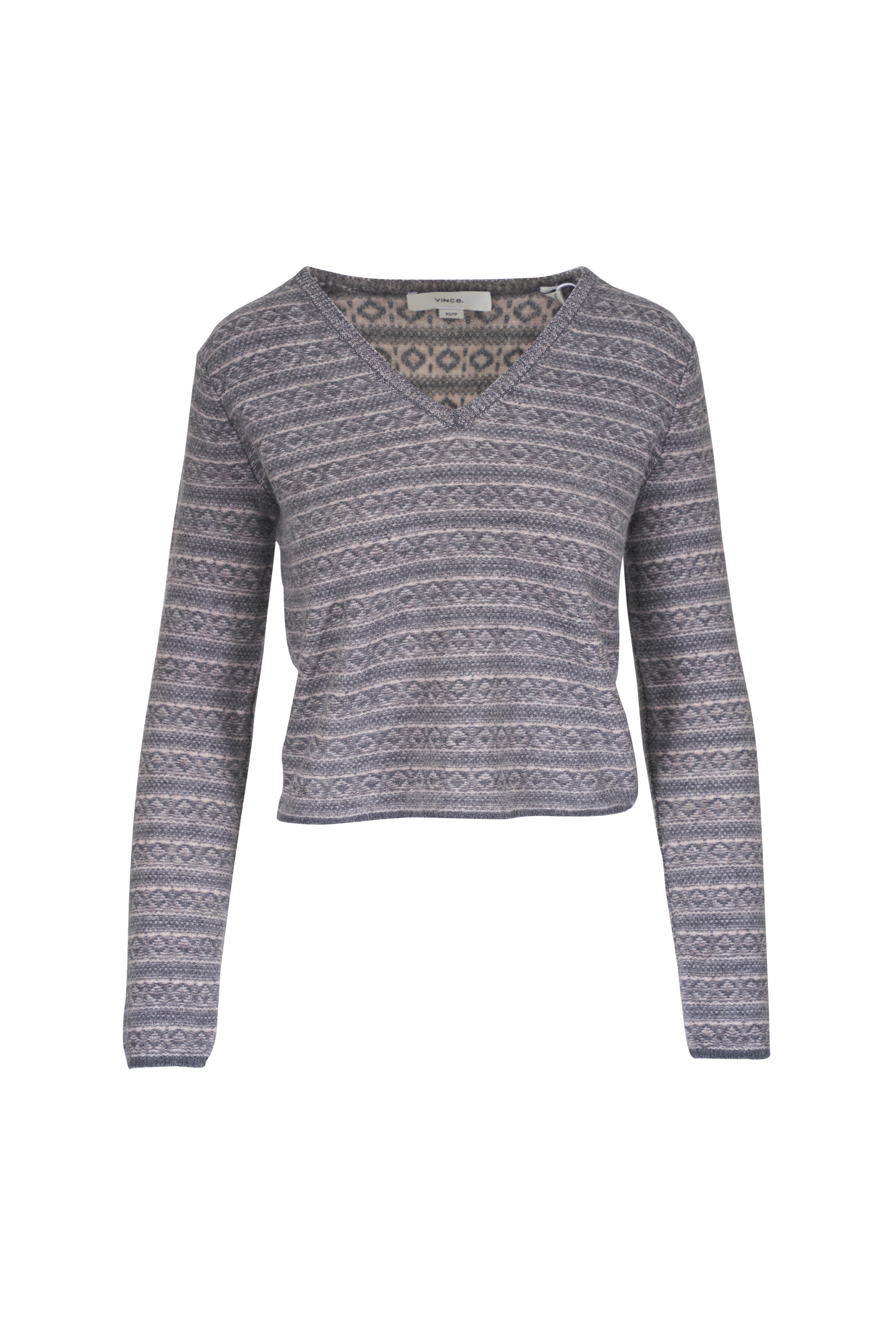 Vince - Medium Heather Gray Fair Isle Cashmere Sweater
