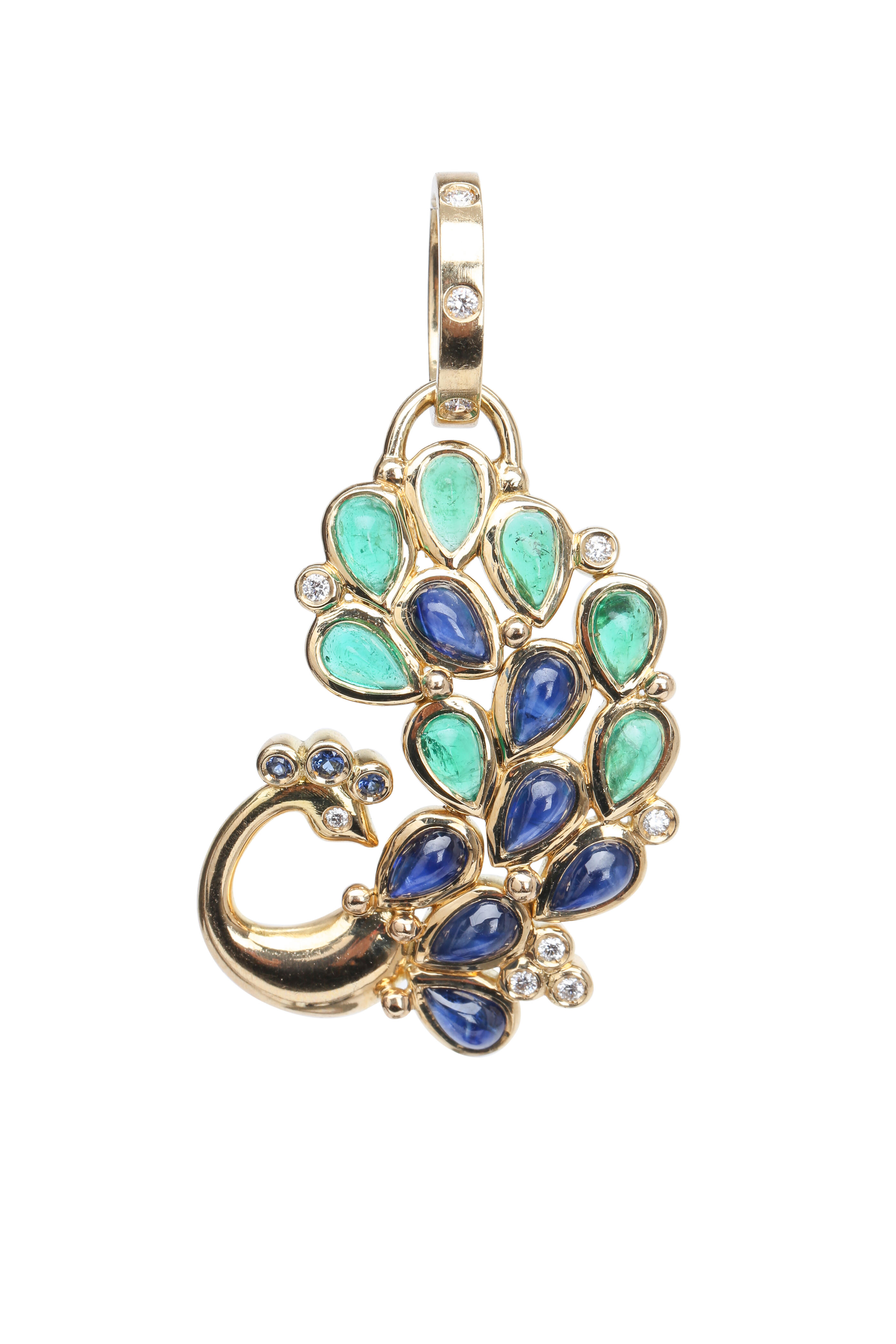 Temple St. Clair - Gold Emerald Sapphire Diamond Peacock Pendant