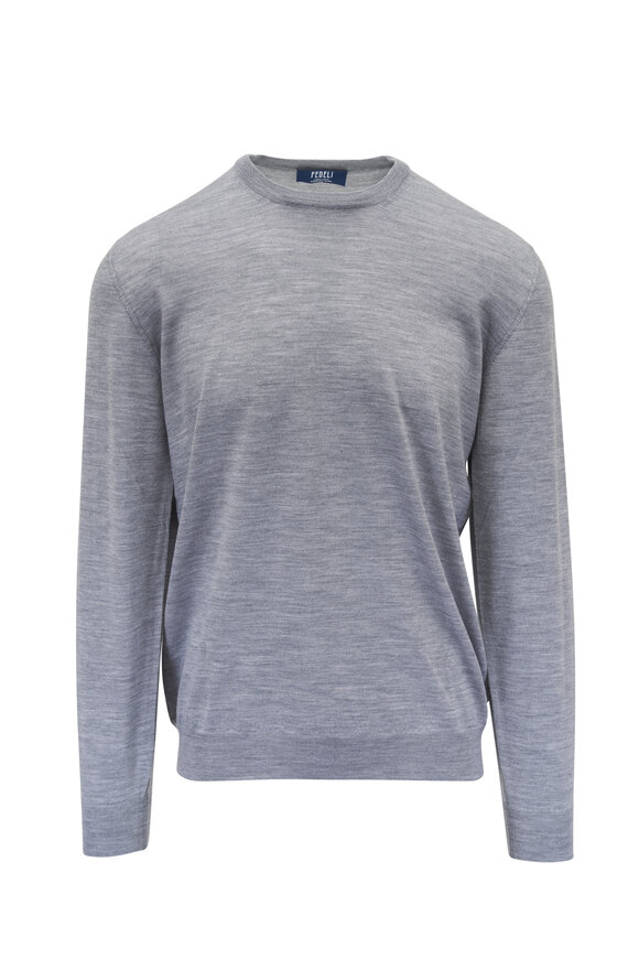 Fedeli Light Gray Super 140's Wool Crewneck Pullover