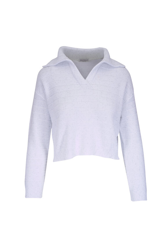 Brunello Cucinelli - White Cotton Monili V-Neck Sweater