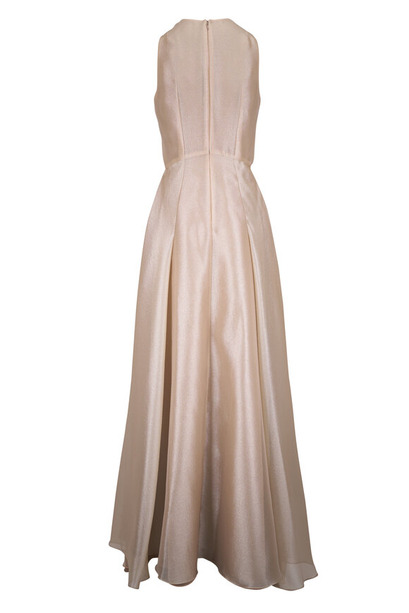 Olivine Gabbro - Gold V-Neck Evening Gown