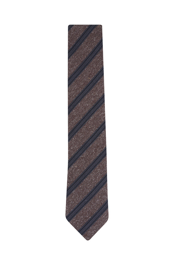 Zegna Taupe Striped Necktie - view 1