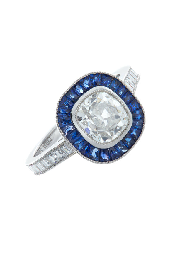 Fred Leighton - Platinum Blue Sapphire Diamond Ring