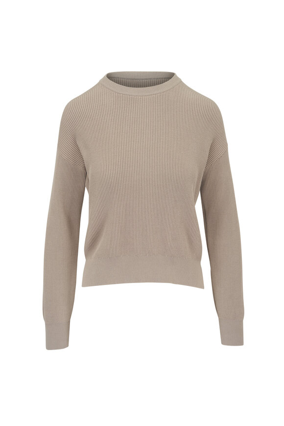 Brunello Cucinelli Taupe Cotton Crewneck Sweater 