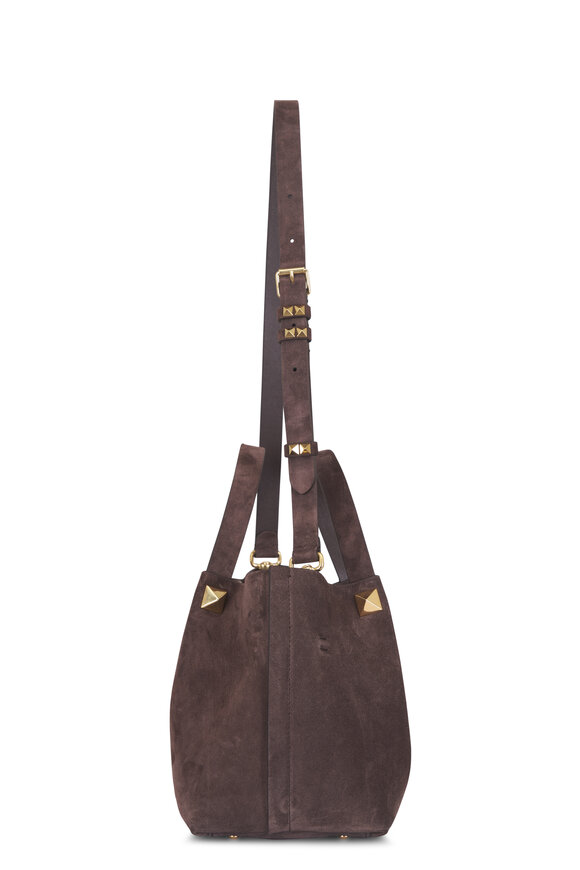 Valentino Garavani Small Ebony Brown Suede Shopping Bag - view 4