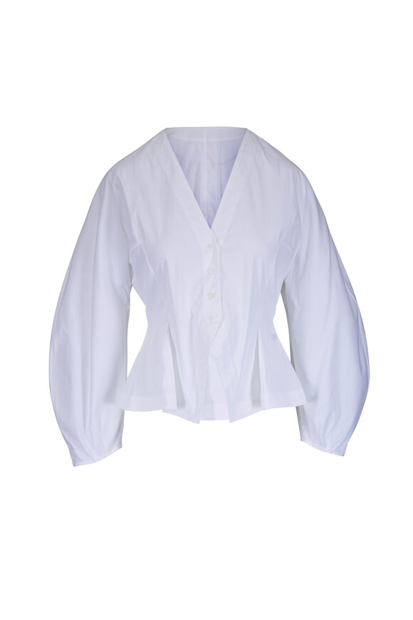 Lela Rose White Button Front Peplum Blouse