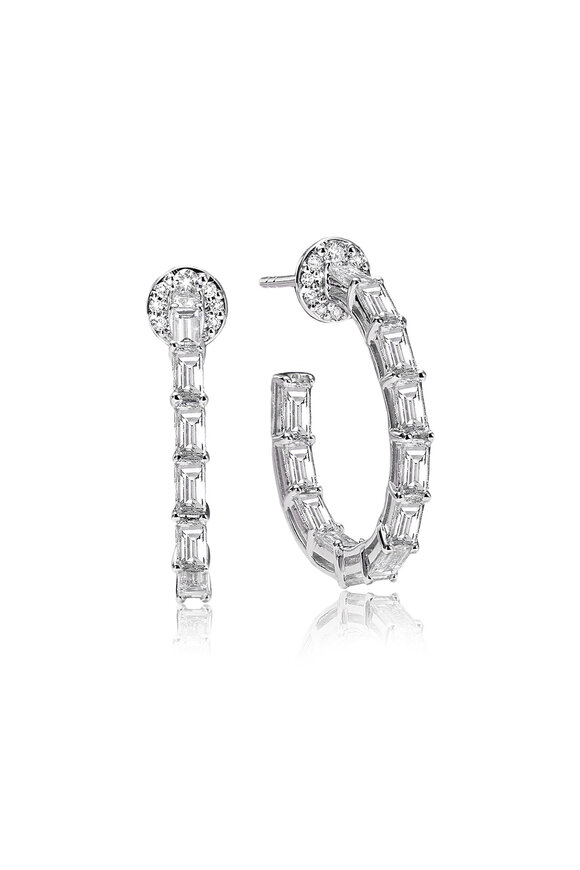 Nam Cho Baguette & Round Diamond Hoop Earrings
