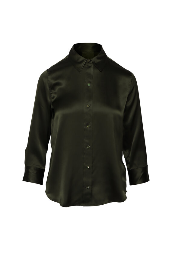 L'Agence Dani Deep Olive Button Up Shirt