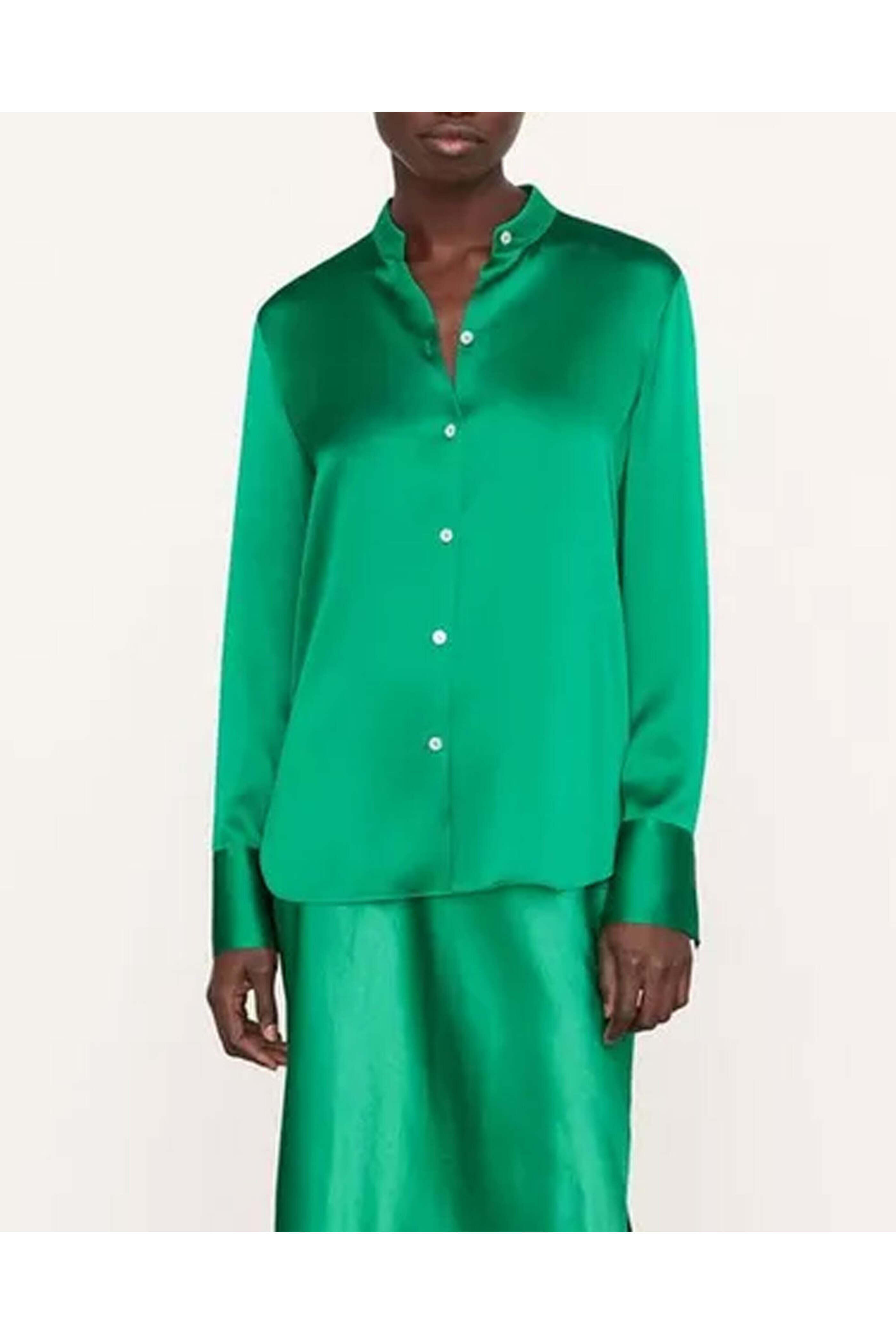 Vince - Emerald Slim Fitted Band Collar Blouse