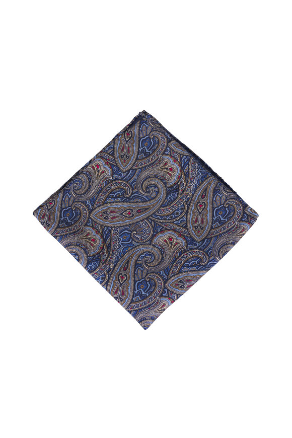 Eton Navy Blue Double Print Pocket Square - view 2