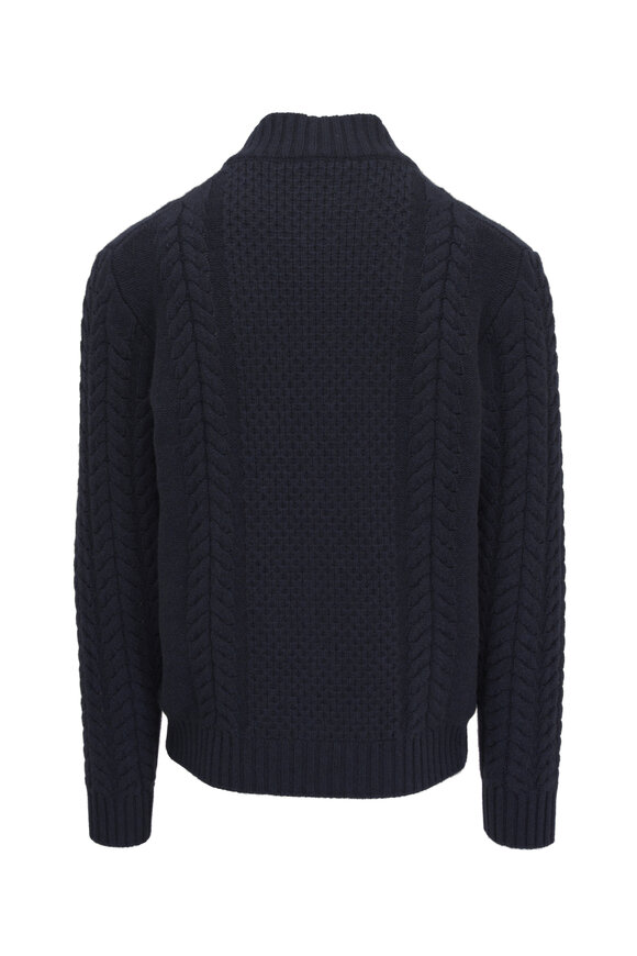 Kiton - Navy Chunky Cashmere Full Zip Cardigan 