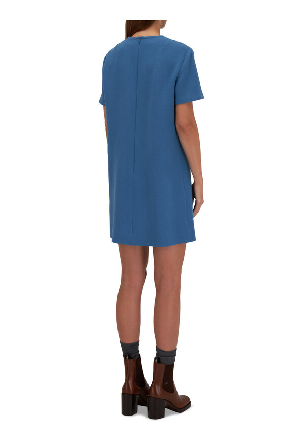 Etro - Steel Blue Bow Embellished Mini Shift Dress 