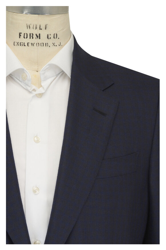 Zegna Navy Tonal Plaid Cashmere & Silk Sportcoat - view 1