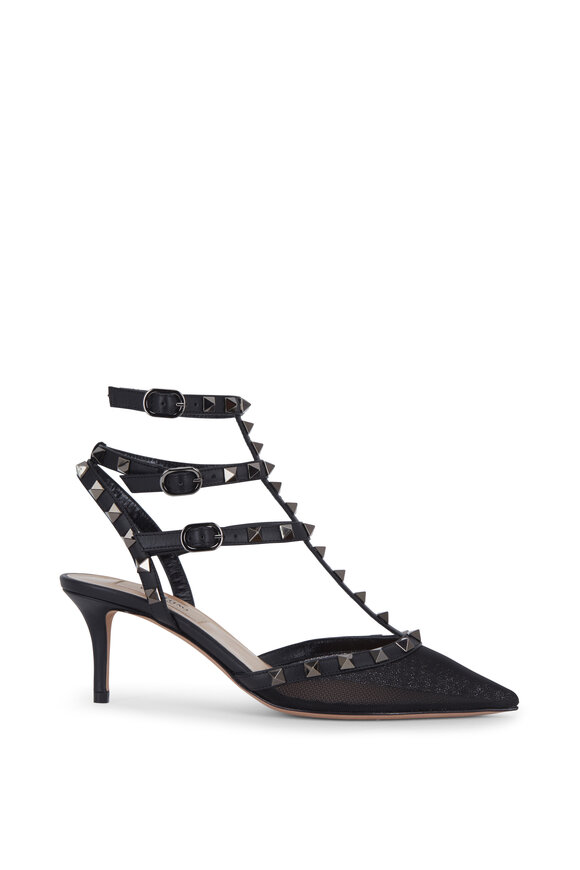 Valentino Garavani - Rockstud Black Mesh & Leather Pump, 65mm