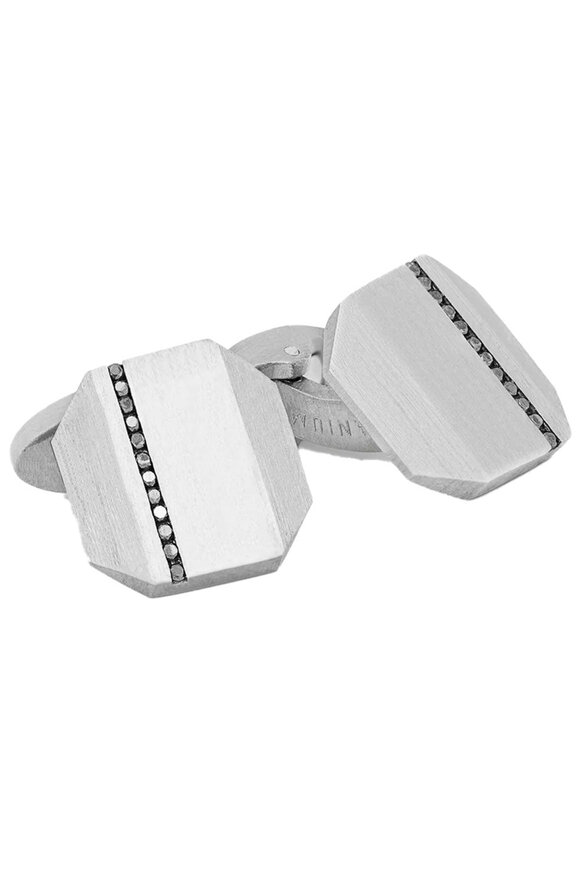 Tateossian Titanium & Black Diamond Octagon Cufflinks