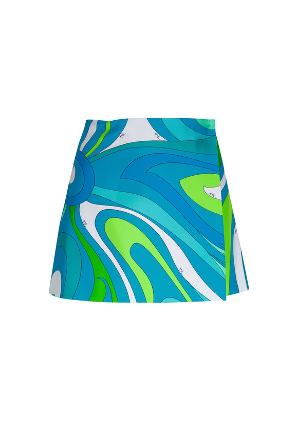 Pucci Turquoise & Green Print Silk Skirt
