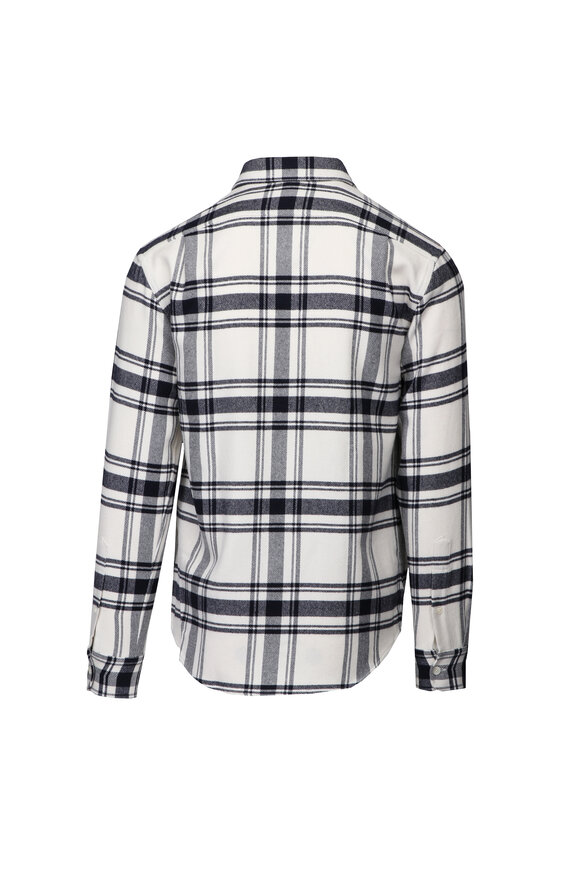 Ralph Lauren Purple Label Plaid Navy & Cream Cashmere & Cotton Shirt - view 2